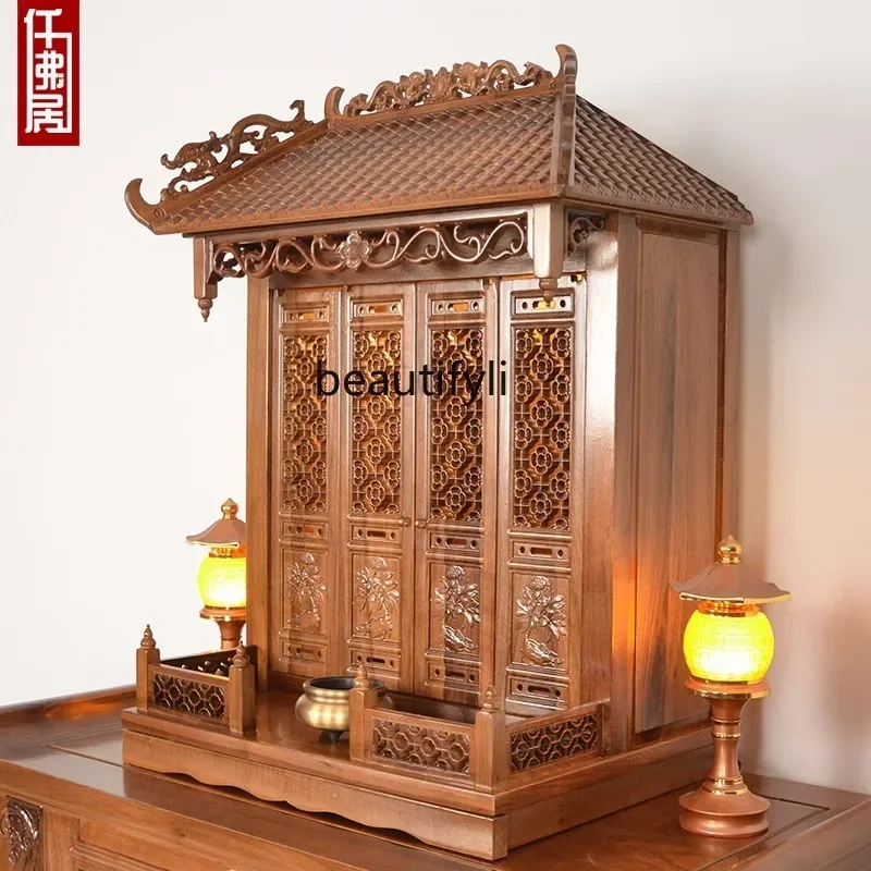 Y183ff Small Buddhist shrine with door wall-mounted shrine cabinet for household use Ancestor tablet shrine