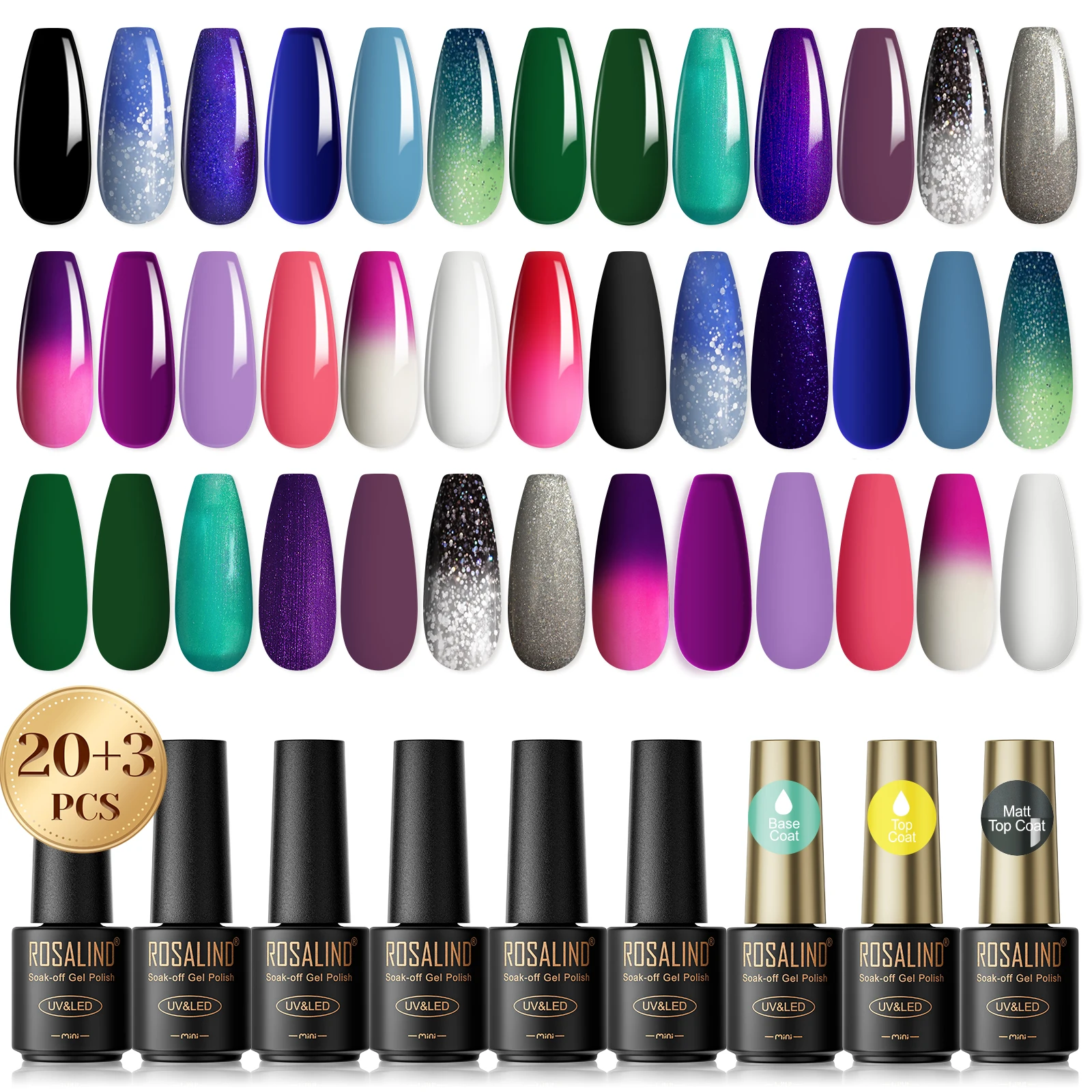 Rosalind 23pcs gel nail polish set topcoat gel nail polish primer color nail polish UV drying with lamp DIY nail supplies.