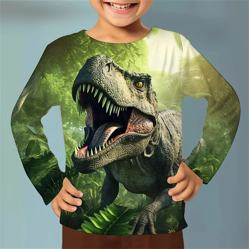 Animals Dinosaur 3D Print Long Tshirts Kids Summer Fashion Casual Boy Girl Unisex Children\'s Clothing Tshirt Girls Clothes