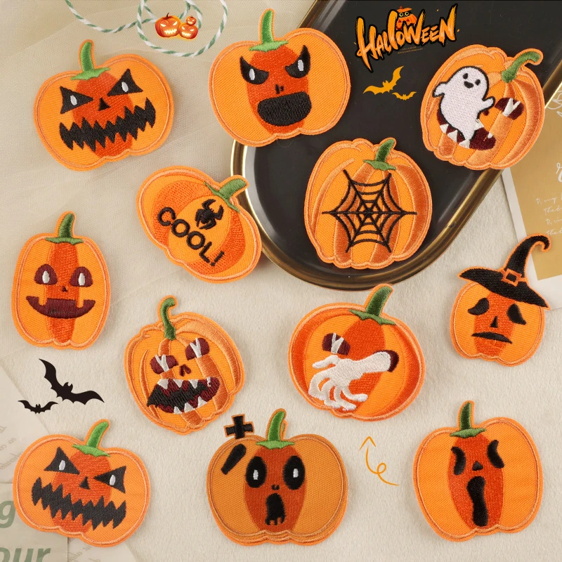 Pumpkin Halloween Emblem Clothing Accessories Badge Sticker Embroidered Embroidery Sticker Iron-on Patches