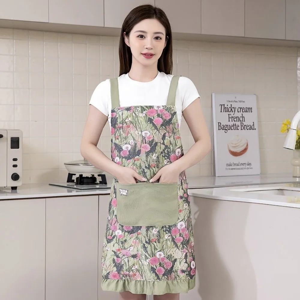 Portable Pastoral Kitchen Apron Anti-fouling Oil-proof Chef Apron Sleeveless Waterproof Cooking Baking Bibs for Women