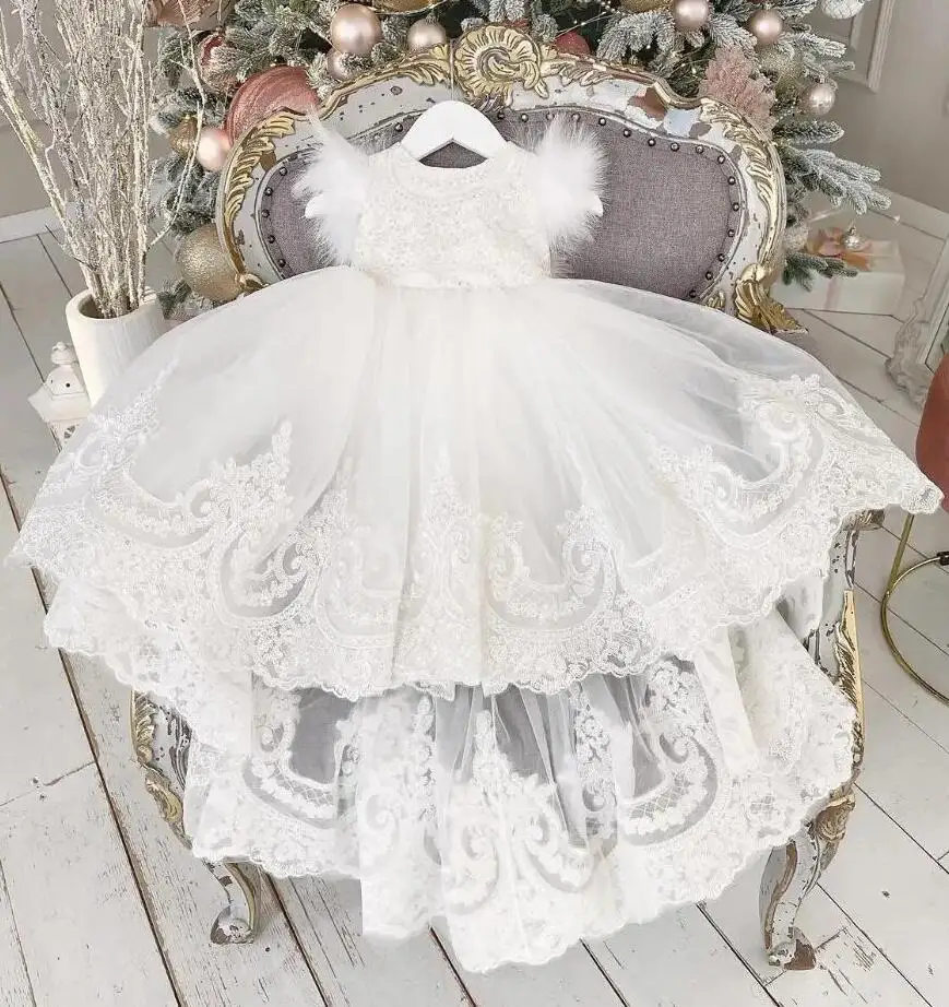 

Princess Girls High-low Dress Fluffy Baby Baptism Gown Kids Wedding Birthday Party Elegant Vestidos Christmas Costume Dress