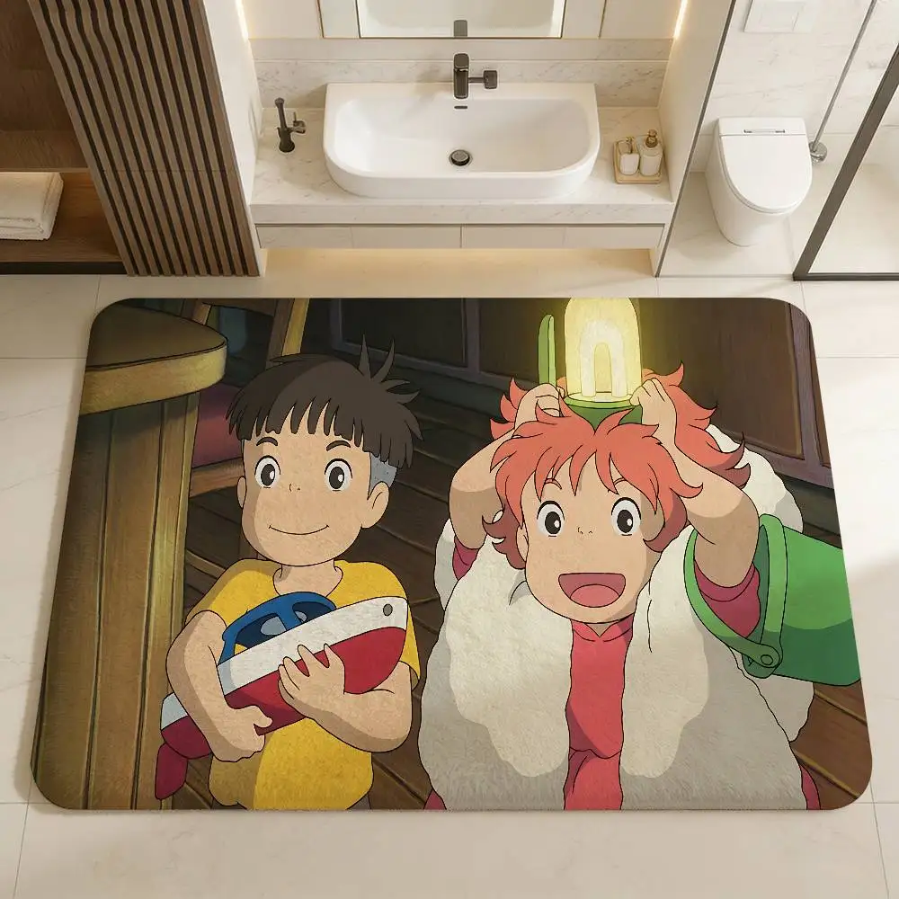 Cute P-Ponyo Movie on The Cliff Bathroom Mat Anti-slip Absorb Water Long Strip Cushion Bedroon Mat Welcome Doormat
