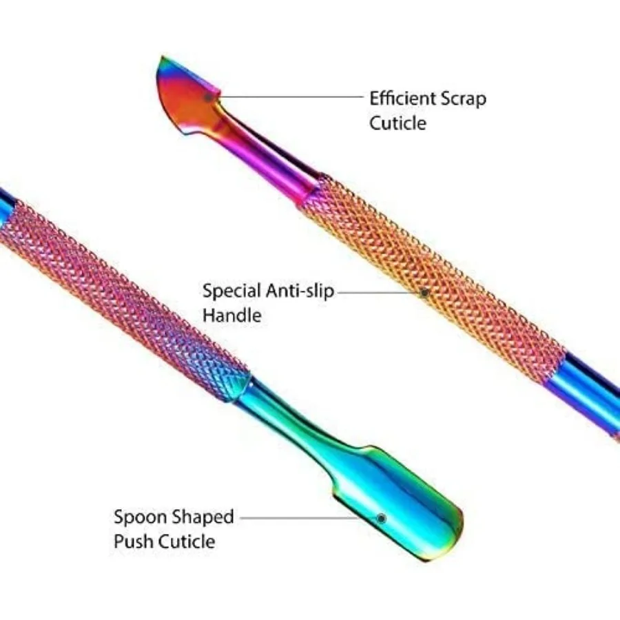 Easkep recortador de cutículas con empujador de cutículas removedor de cutículas profesional cortador de cutículas de acero inoxidable pinzas Rainbow Sharp St
