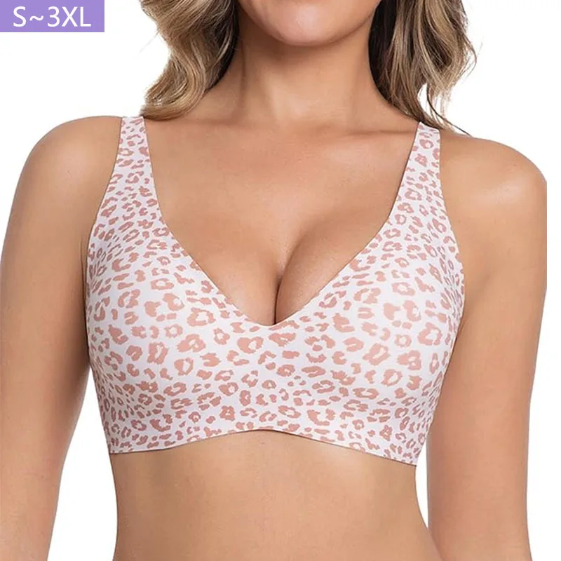Seamless Buttery Soft Wireless Bra Full Coverage Lift Support Back Smoothing Anti-Sagging Plus Size Leopard Print Comfort Bra image 2