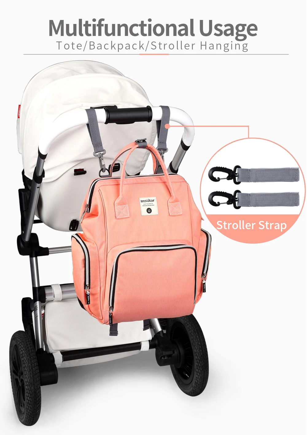 INSULAR Baby Nappy Backpacks Mummy Bags Stroller Packages Travel Backpacks Multi-function Large Capacity Waterproof Outdoor