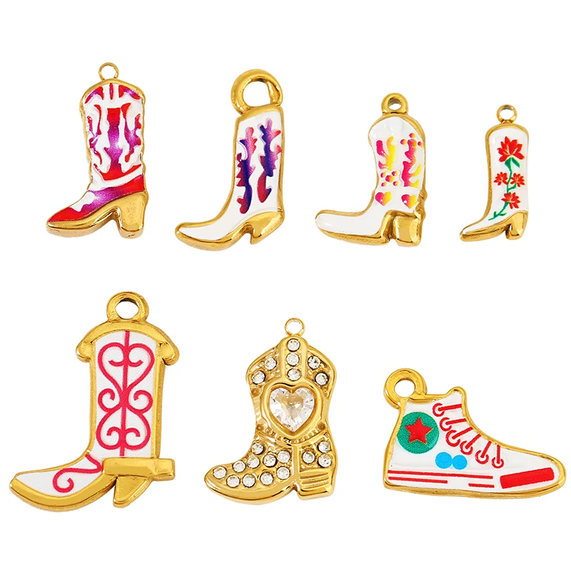 3pcs Stainless Steel Enamel High Heels Charms Sneakers Bag Chain Pendant for DIY Necklace Punk Rock Jewelry Making Accessorie