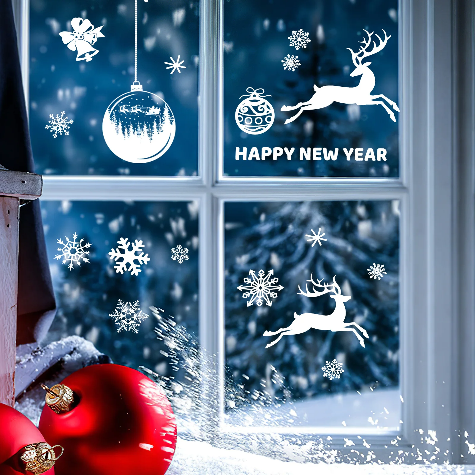 

9 Sheets Christmas Window Clings Snowflakes Bells Stars PVC Static Cling Decorations Xmas Party Window Decor