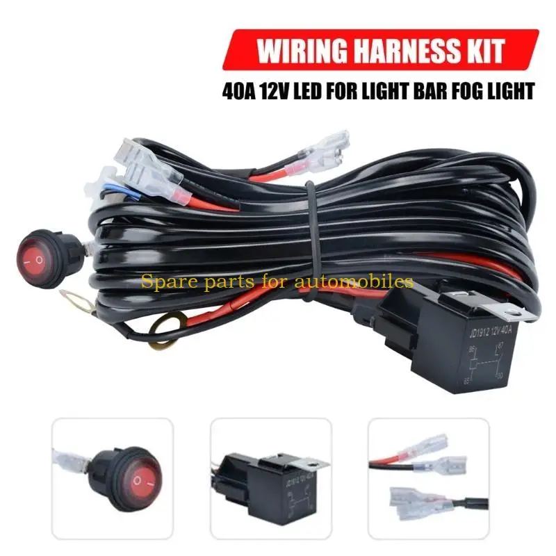 

H58F Motorcycle Spotlights Switch Light Bar/Work Light Fog Light On/Off Wiring Harness 12V 40A