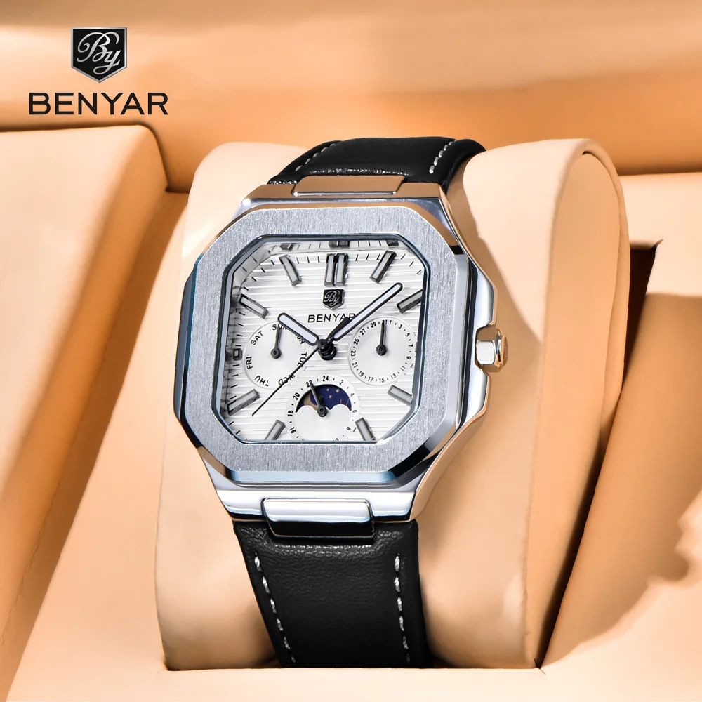 

Новые мужские квадратные многофункциональные часы V2 BENYAR Design 37 мм для бизнеса и отдыха, мужские кварцевые часы из нержавеющей стали