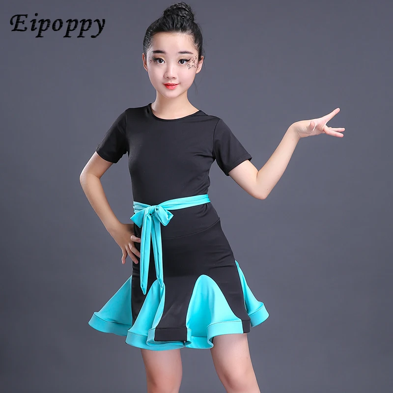 Jupe de danse latine à manches courtes pour filles, vêtements d'exercice pour enfants, robe de performance d'été, nouveau