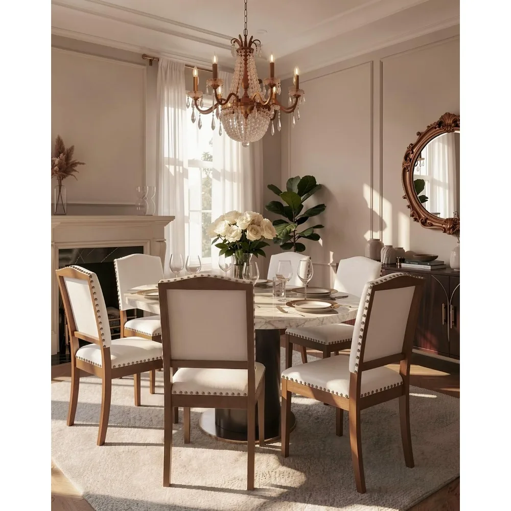 PU Leather Parsons Dining Chairs Set of 6 with Nailhead Trim, High Back & Wood Legs for Dining Room, Kitchen, Living Room,Custom