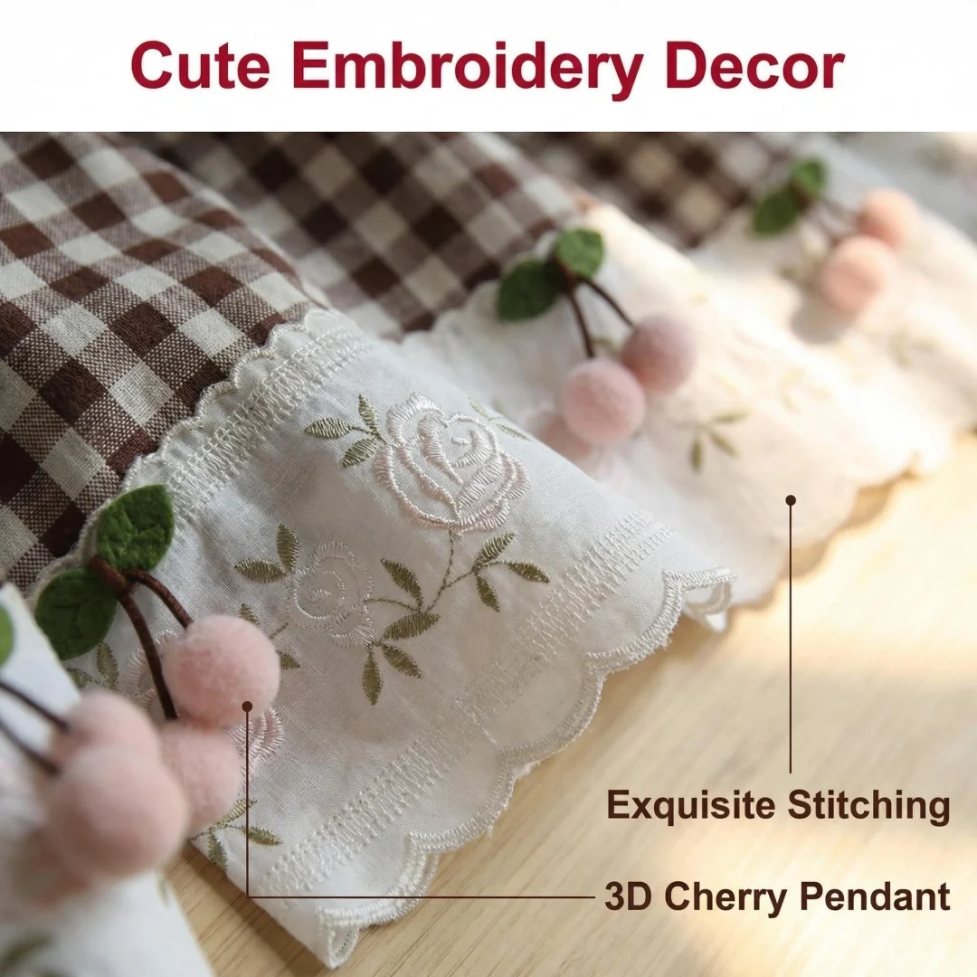 Coffee short curtain plaid cherry half curtain door curtain American country piercing hole-free kitchen coffee curtain