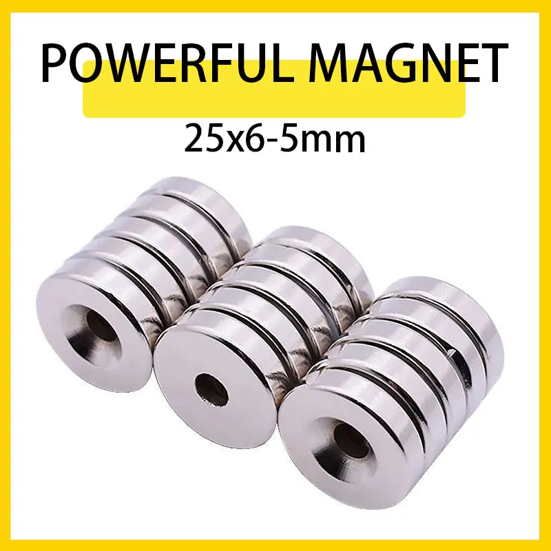 2~20PCS 25x6-5mm Ring Neodymium Magnet Powerful Rare Earth Fridge Permanent NdFeB Magnets 25mm x 6mm Hole 5mm