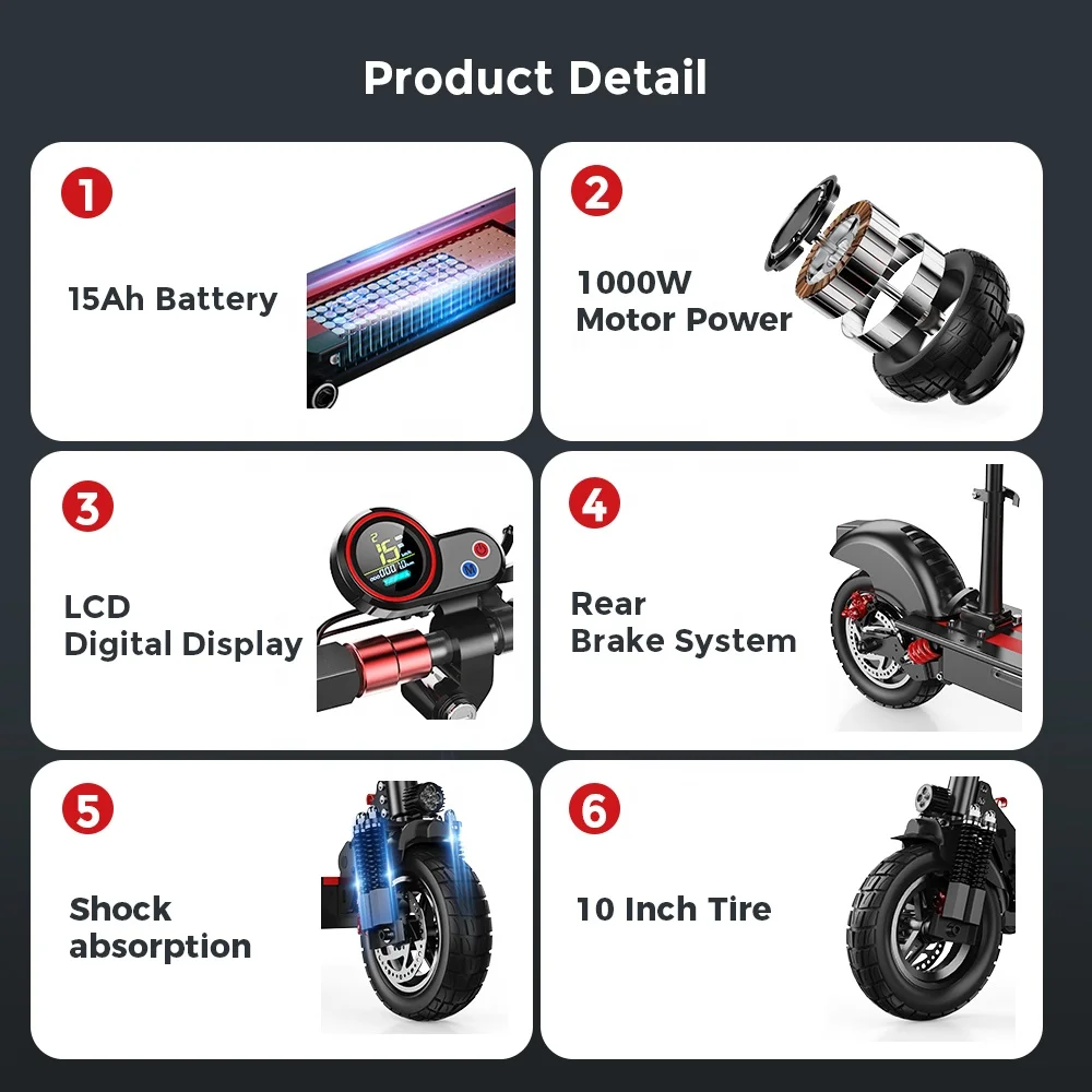 Foldable Electric Scooter 10inch 1000W Motor 15Ah Long Range Two Wheel with Seat Atmosphere