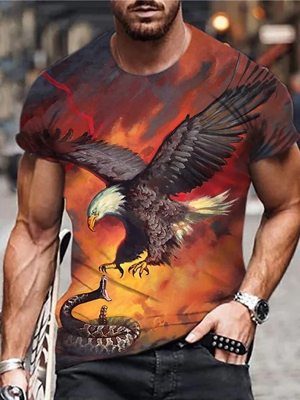 Loose Fit 3D Digital Print Men's T-Shirt Casual Fashion Polyester Short Sleeve round Neck Top for Youth All Seasons Wear