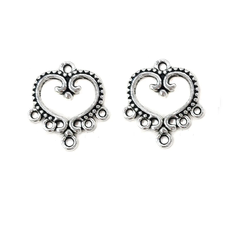 New 10pieces/bag 21*19mm Zinc Alloy  Hearts Connector Charms Linker for DIY Earrings Necklace Jewelry Accessories