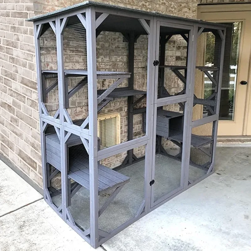 NEW Outdoor Cat Enclosure Large Cat House for Mulitiple Cats Walk in Kitty Cage with Tarp Roof 70