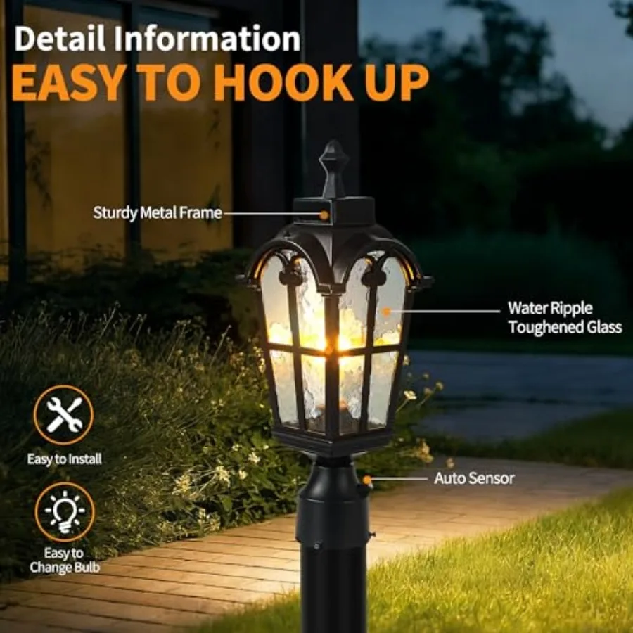 Sensor Outdoor Post Lights Waterproof Post Light Fixture Outdoor Anti-Rust Waterproof Exterior Lamp Post Lighting for Front Doo view 4