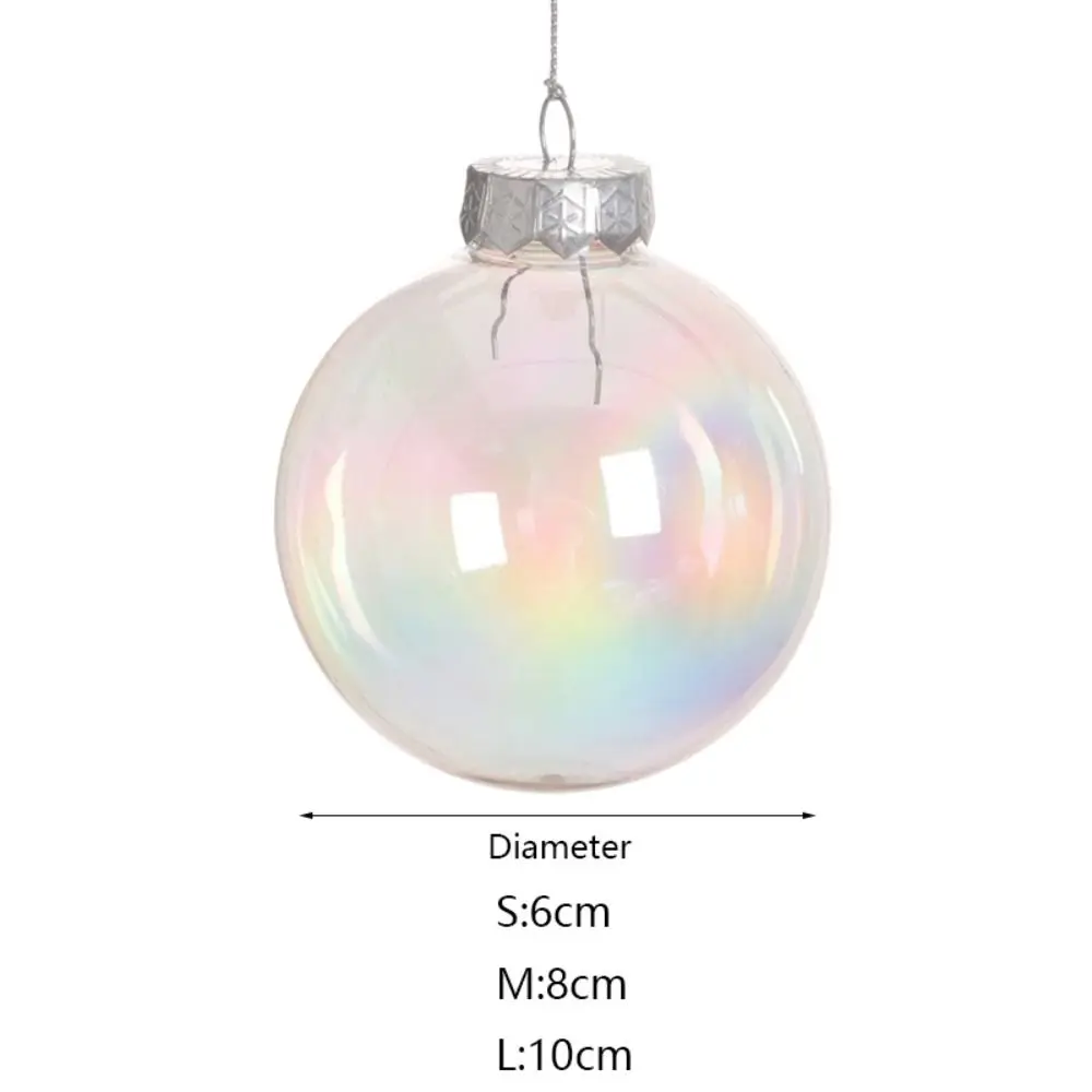 6Pcs 10/8/6cm Colourful Christmas Ball Sphere Clear Iridescent Bubble Ball Pendant PET Plastic Xmas Tree Hanging Ball Festival