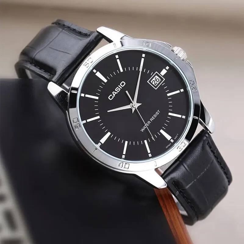 ساعة كاسيو أصلية للرجال كاجوال للأعمال، ساعة رجالية أنيقة مقاومة للماء مع ساعات كوارتز مضيئة
