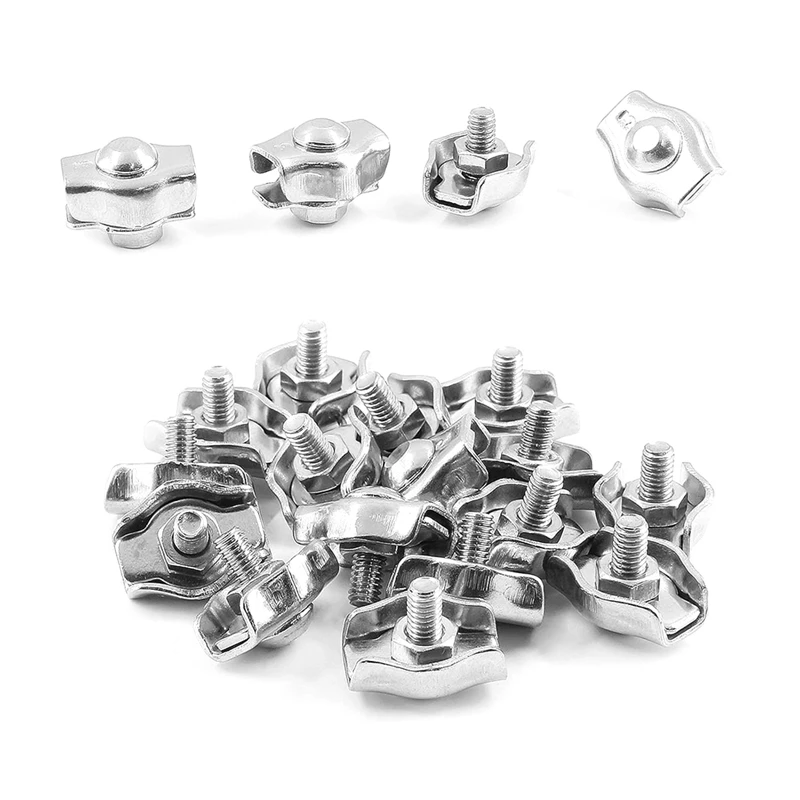 ABBO-20PCS 1/8Inch M3 Stainless Steel Wire Rope Cable Clip Clamp, M3 Simplex Single Bolt Wire Rope Clips For 1/8In Wire Rope