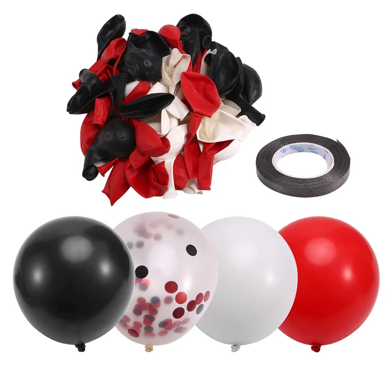 Red And Black Balloons, 67Pcs 12 Inch Black White Red Confetti Gathering Balloons With Ribbons For Birthday, Wedding