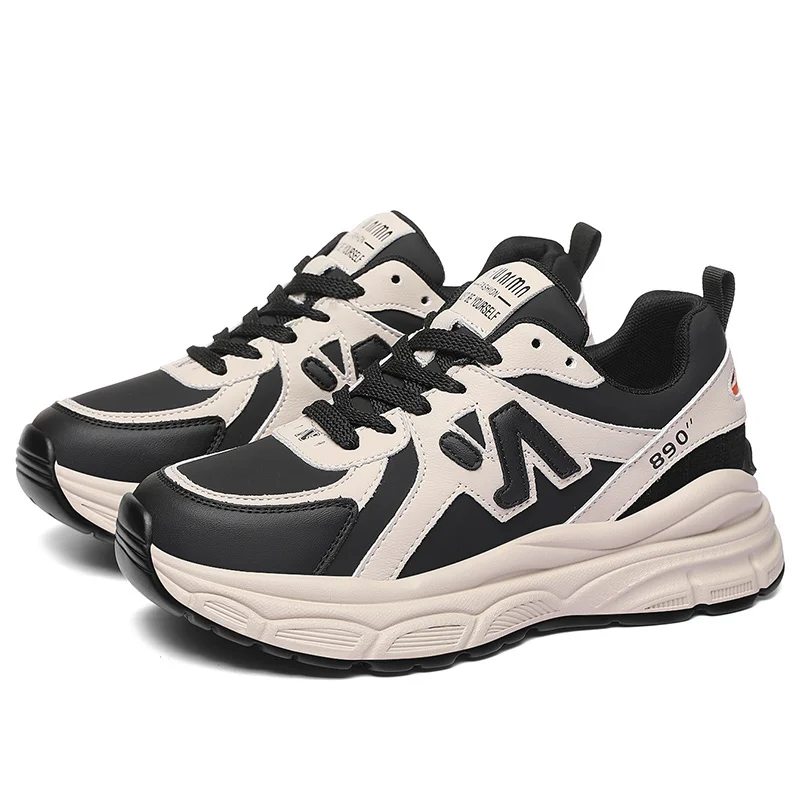 

2025 New Leather Sneakers Casual Women's Shoes Lightweight Soft Sole Casual Chunky Sole Leather Upper Travel Dad Shoes