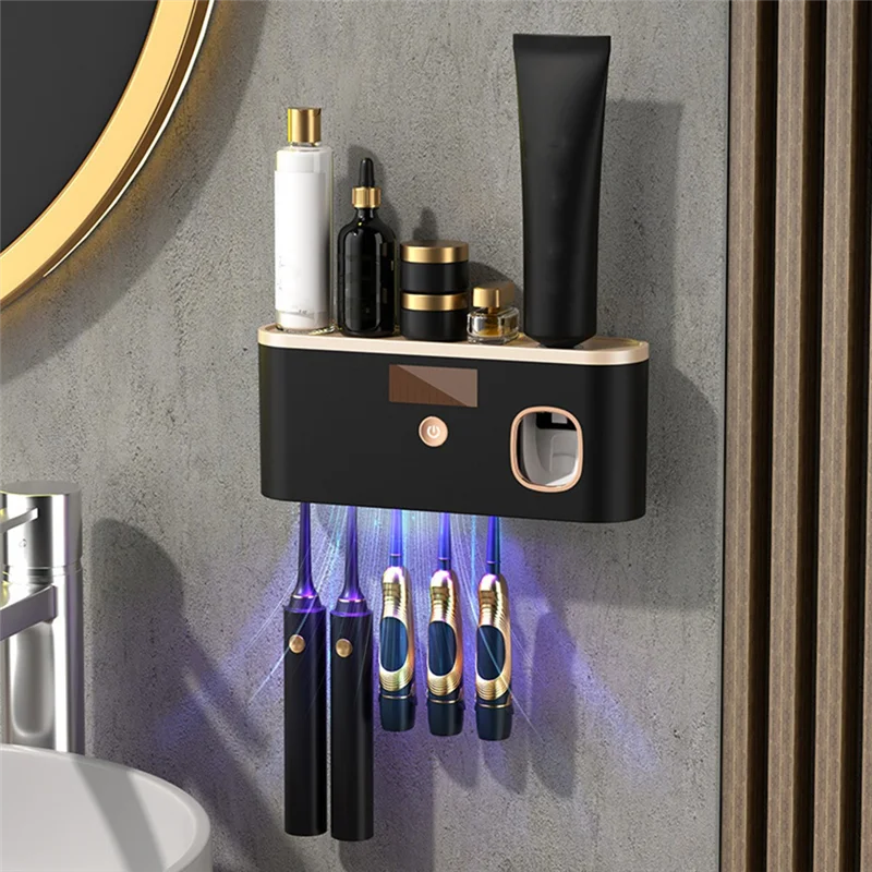 【BRAND NEW】USB Rechargeable Toothbrush Disinfect Holder Automatic Toothpaste Dispensing Wall Mounted Storage Rack
