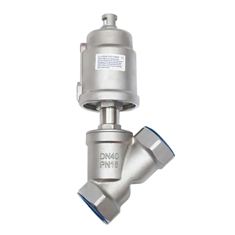 DN40 Stainless Steel Pneumatic Seat Valve 16bar Normally Closed Pneumatic Actuator Angle Seat Valves For Steam Gas Oil