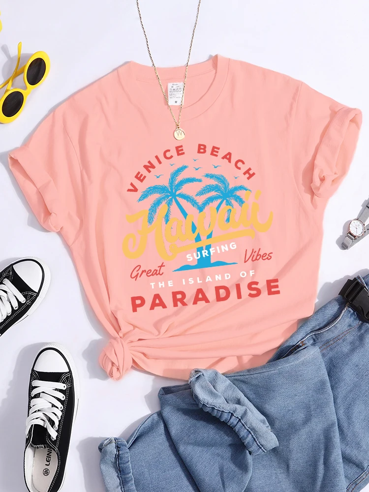 Hawaii Surfing Beach The Island Of Paradise Women T-Shirt Summer Casual T Shirts Daily Hip Hop Tops Quality Soft T Shirt