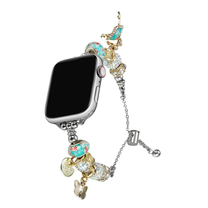 

Ювелирный ремешок для Apple Watch 10, ремешок 46 мм, 42 мм, 41 мм, 45 мм, 44 мм, 38/40 мм, женский блестящий металлический браслет iWatch Series 9 8 7 6 SE Ultra