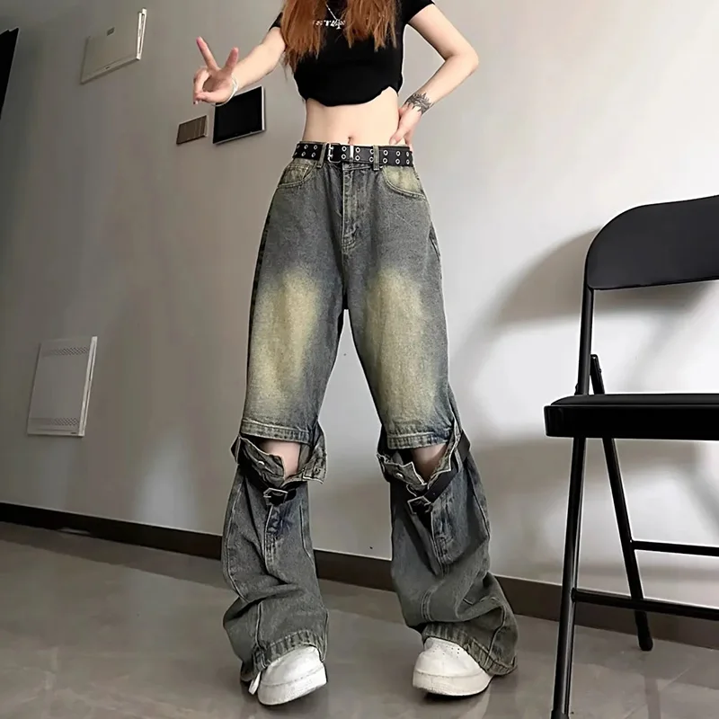 

Vintage Hollow Out Ripped Y2k Baggy Jeans Women American Style Streetwear Cool Trousers Hot Girl High Waist Women's Denim Pants