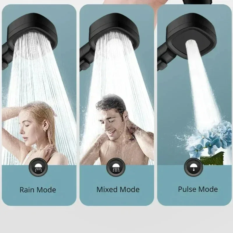 

High Pressure Shower Head Water Saving 3 Modes Shower Heads Adjustable One-Key Stop Water Massage Sprayer Bathroom Accessories