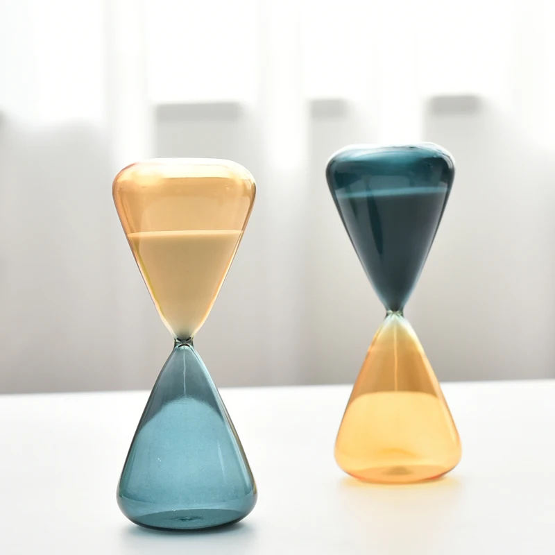 Stained Glass Hourglass 30min Sand Timer Home Decoration Double Color Geometric Hourglass 30 Minutes Desk Decoration Sand Watch