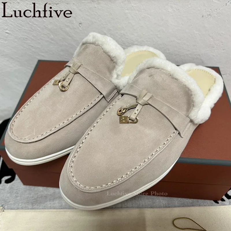 New Kid Suede Wool Flat Slippers Women Classic Quality Luxury Brand Mules Shoes female Winter Casual Warm Fur Slippers 2022