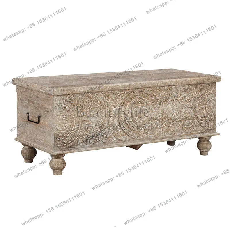

2026 new retro style carved shoe changing stool French storage shoe stool