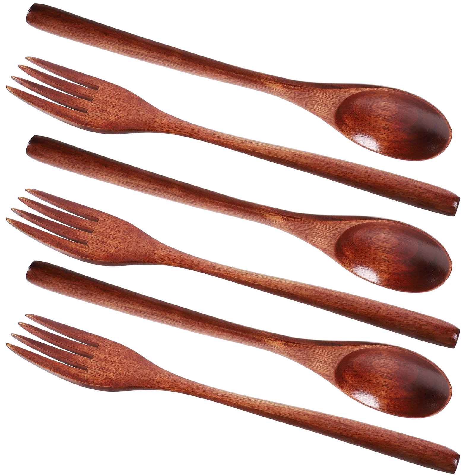 

6pcs Wooden Cutlery Set Solid Wood Spoon Fork Reusable Dessert Salad Fork Ergonomic Design Home Restaurant Use Party Banquet