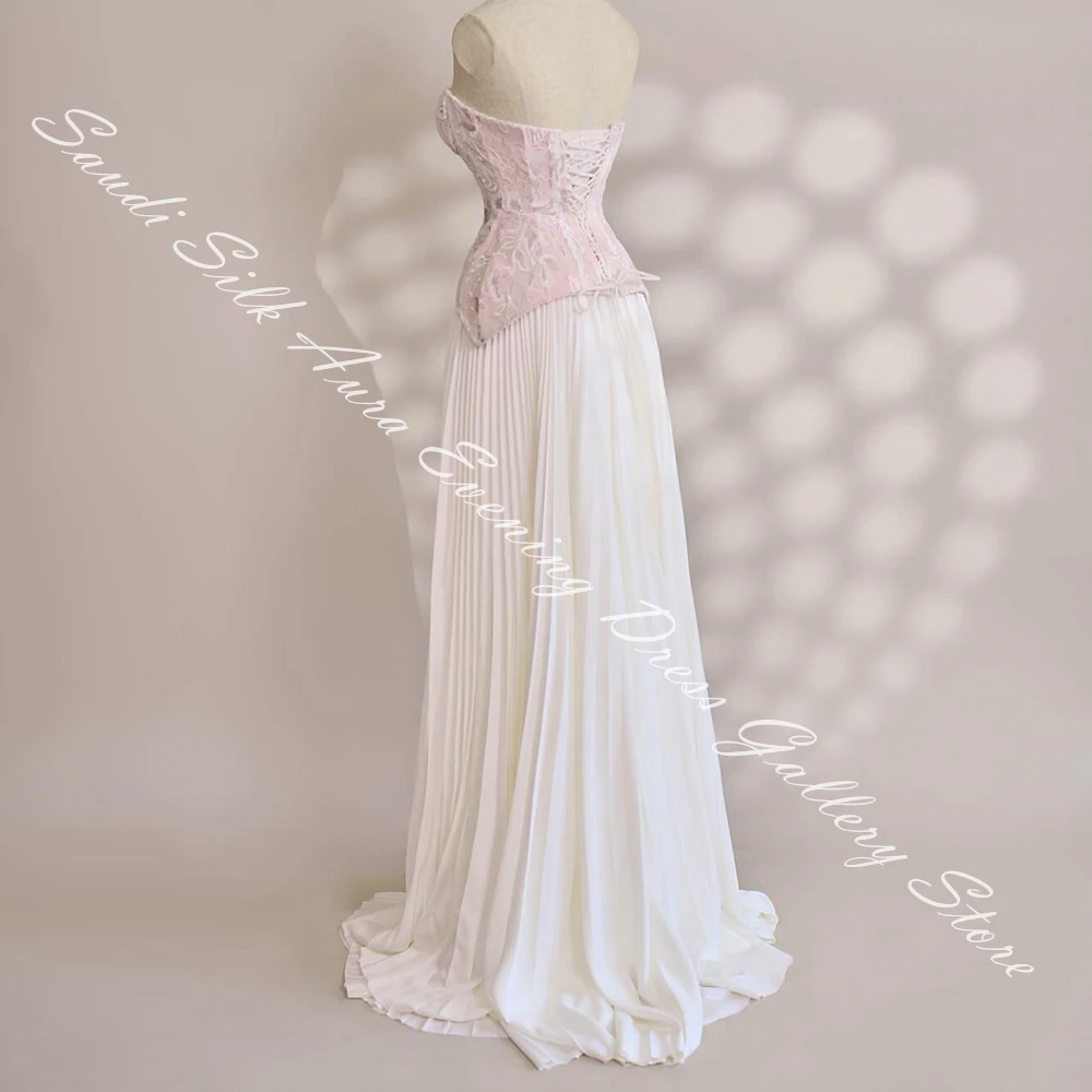 Strapless Sleeveless Chiffon Floor Length A-Line Evening Dress Panel Train Lace Up Back Temperament Photo Color Party Gowns