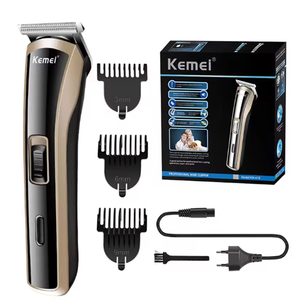 

Машинка для стрижки волос Kemei для мужчин KM-418, водонепроницаемая машинка для стрижки волос, перезаряжаемый электрический парикмахерский триммер, профессиональный беспроводной