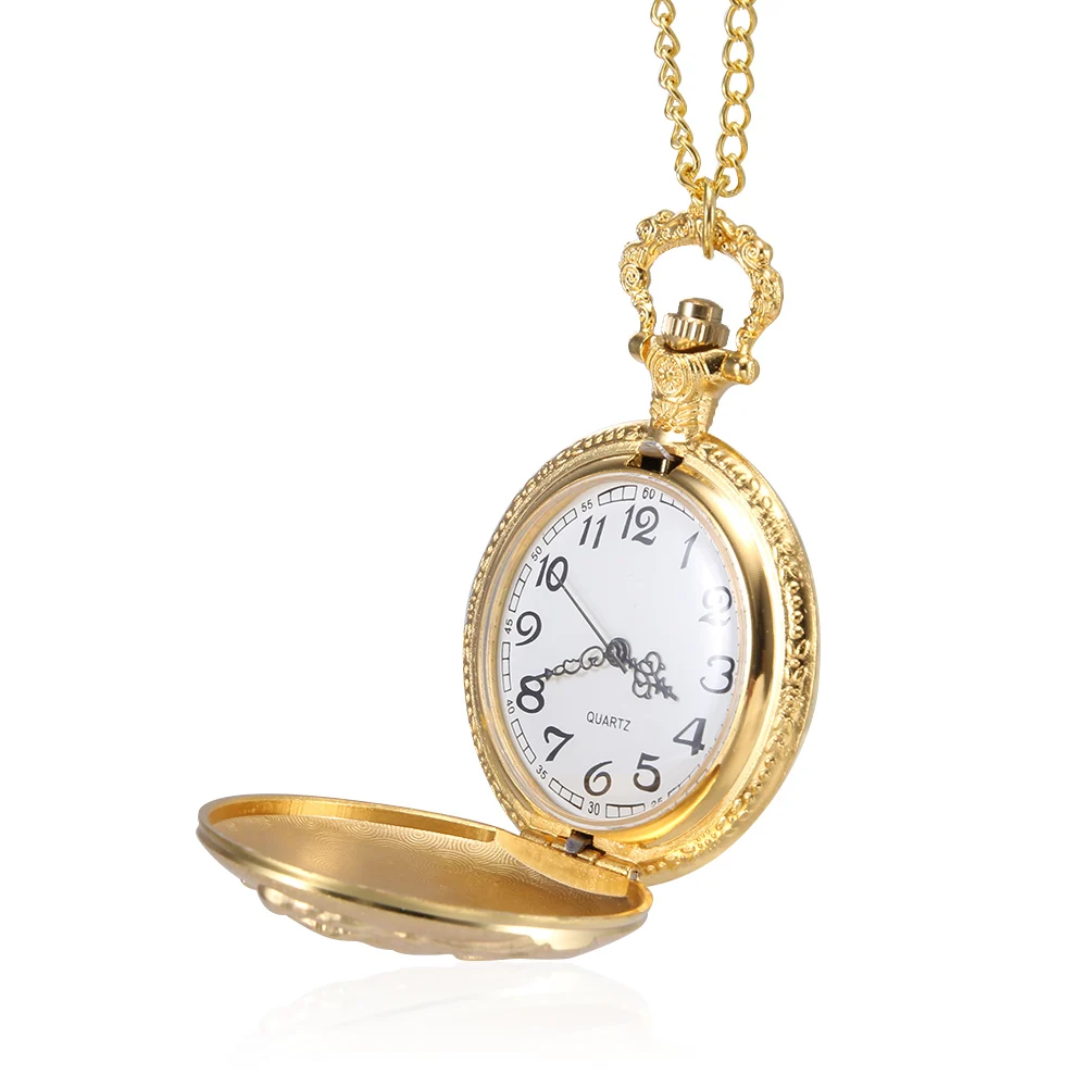 Gold Pocket Watch for Gifting Men Women Retro Train Head Timepiece Vintage Pendant Chain Clock Gift