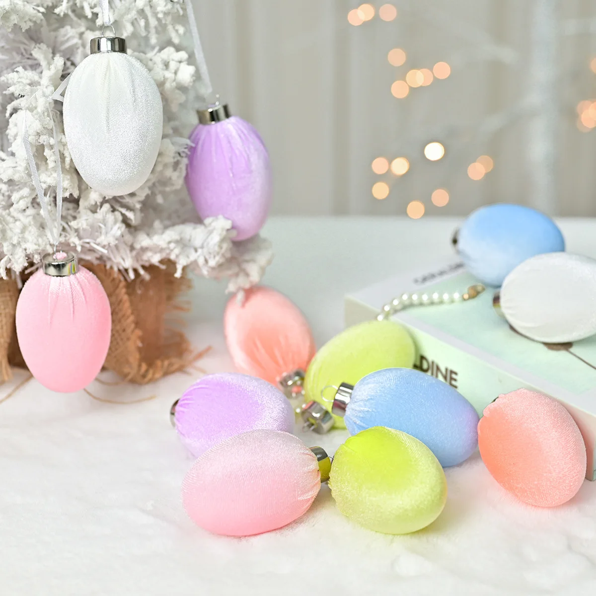 New 12pcs Easter egg flocking balls, velvet Christmas balls, Easter venue decoration props, Easter decorations