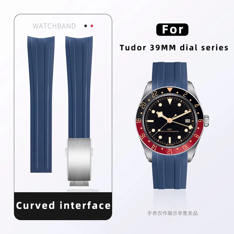 20 ملم لساعة تيودور بلاك باي 1958 39 ملم - حزام ساعة مطاط فلور FKM مقاوم للماء والغبار مع مشبك قابل للطي