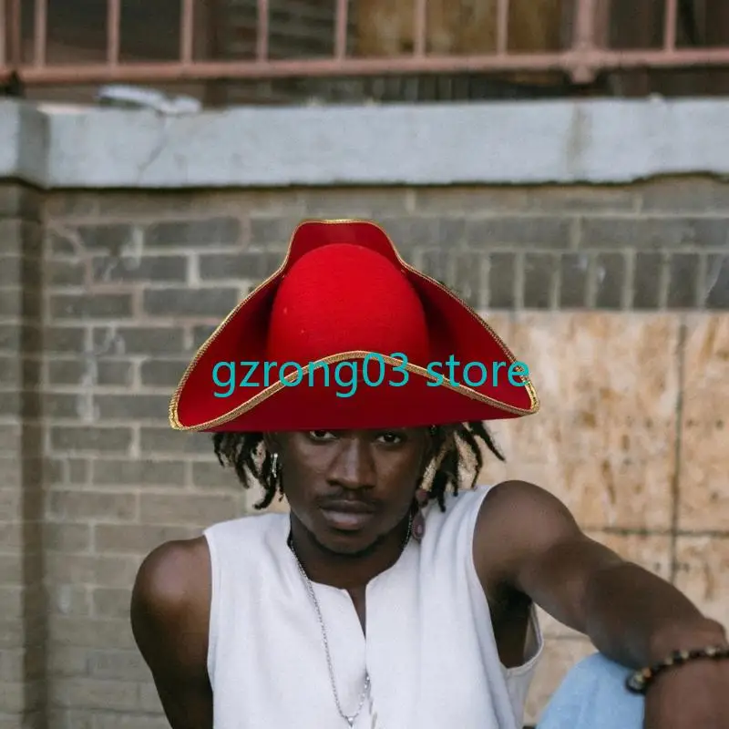 127C Chapéu Tricórnio Colonial Engraçado Halloween Proformances Carnaval Chapéu Pirata para Adulto