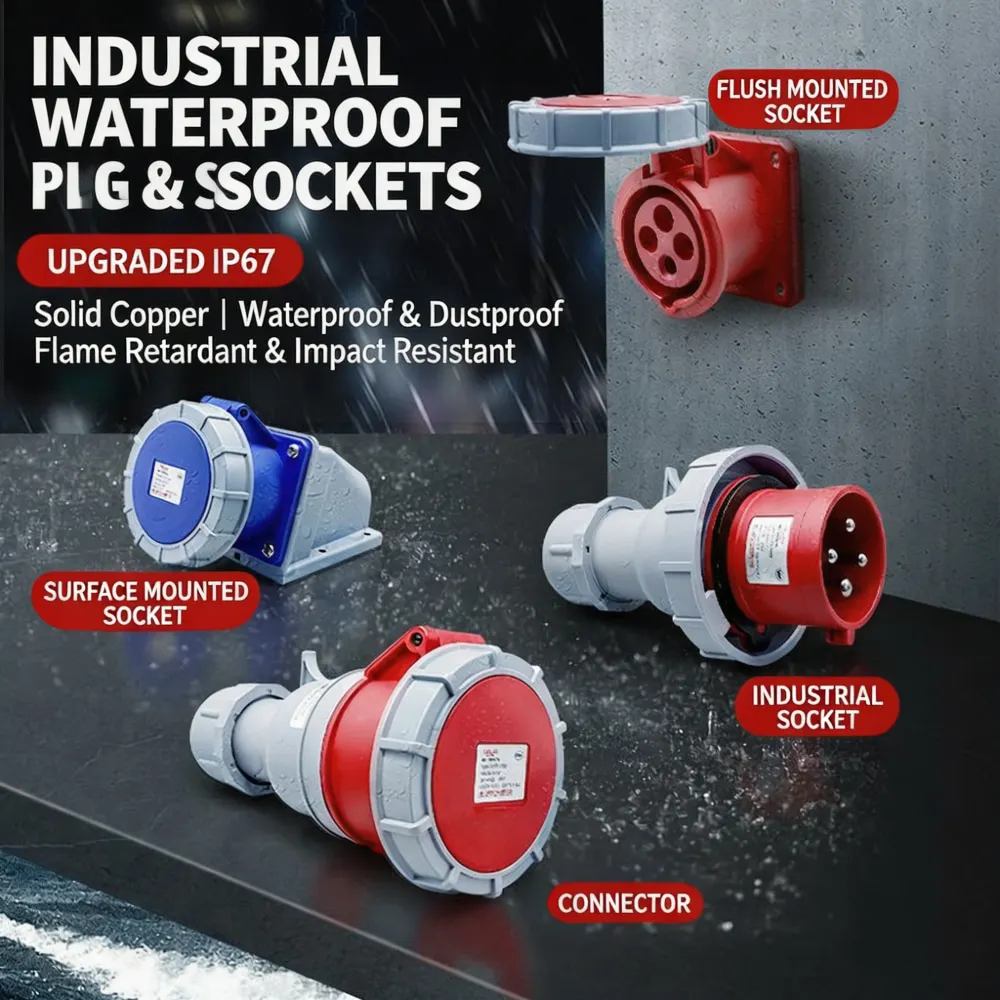 IP67 Waterproof Industrial Plug Socket 16A/32A Marine Shore Power Connector for Yacht RV Camper Caravan Outdoor Electrical Uses