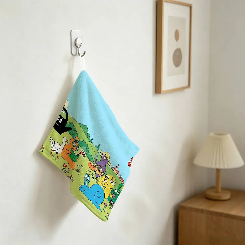 Cute Cartoon Les Barbapapa Polyester Cotton Hand Wiping Towel, Hanging Towel, Quick Dry For Kitchen Bathroom Daily Supplies