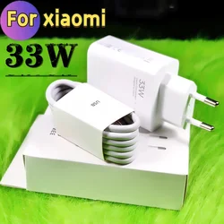 Xiaomi 33W Fast Charger EU Turbo Charge 2M 1.5M Type C Cable For Mi 10 9 10T Lite POCO X3 NFC Redmi K40 Note 9 10 Pro