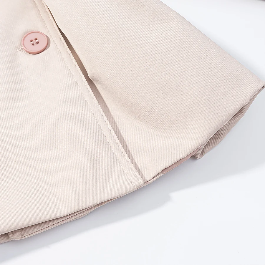 Lässige Rosa Doppelreihige Jacke für Damen, Schicker Stehkragen, Lange Ärmel, Taillengürtel, Frühjahrs-Mantel für Täglichen Arbeitsweg und Streetwear – Detail 7