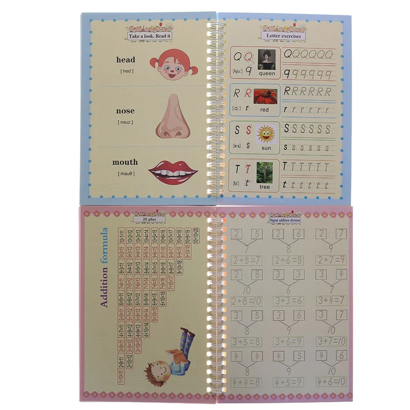 (1 Set/4 Books and Pen) Magic Workbook Children's Writing Toys with Stickers Montessori Calligraphy Toys English Notebook