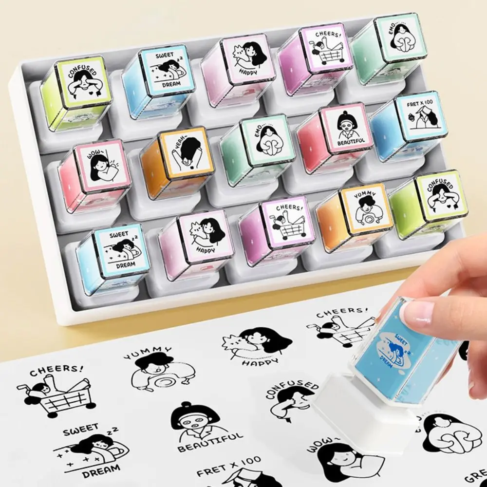 High Quality Portable Traceless Account Seal DIY Kawaii Seal Box Handmade Seal Sticker Cartoon Stamps Toy for School